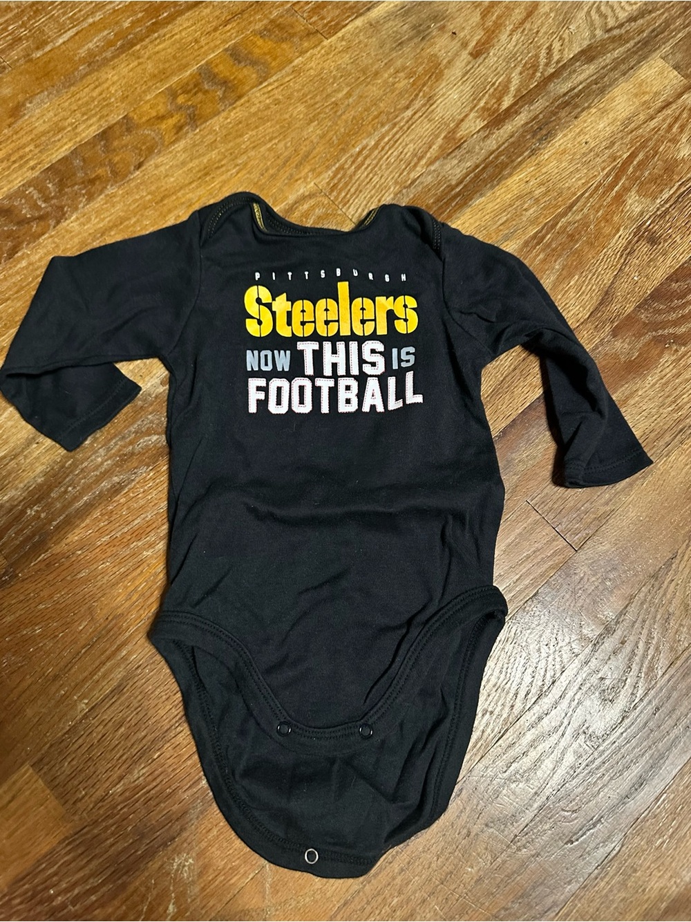 Pittsburgh Steelers Black Baby One-Piece Bodysuit - Long Sleeve